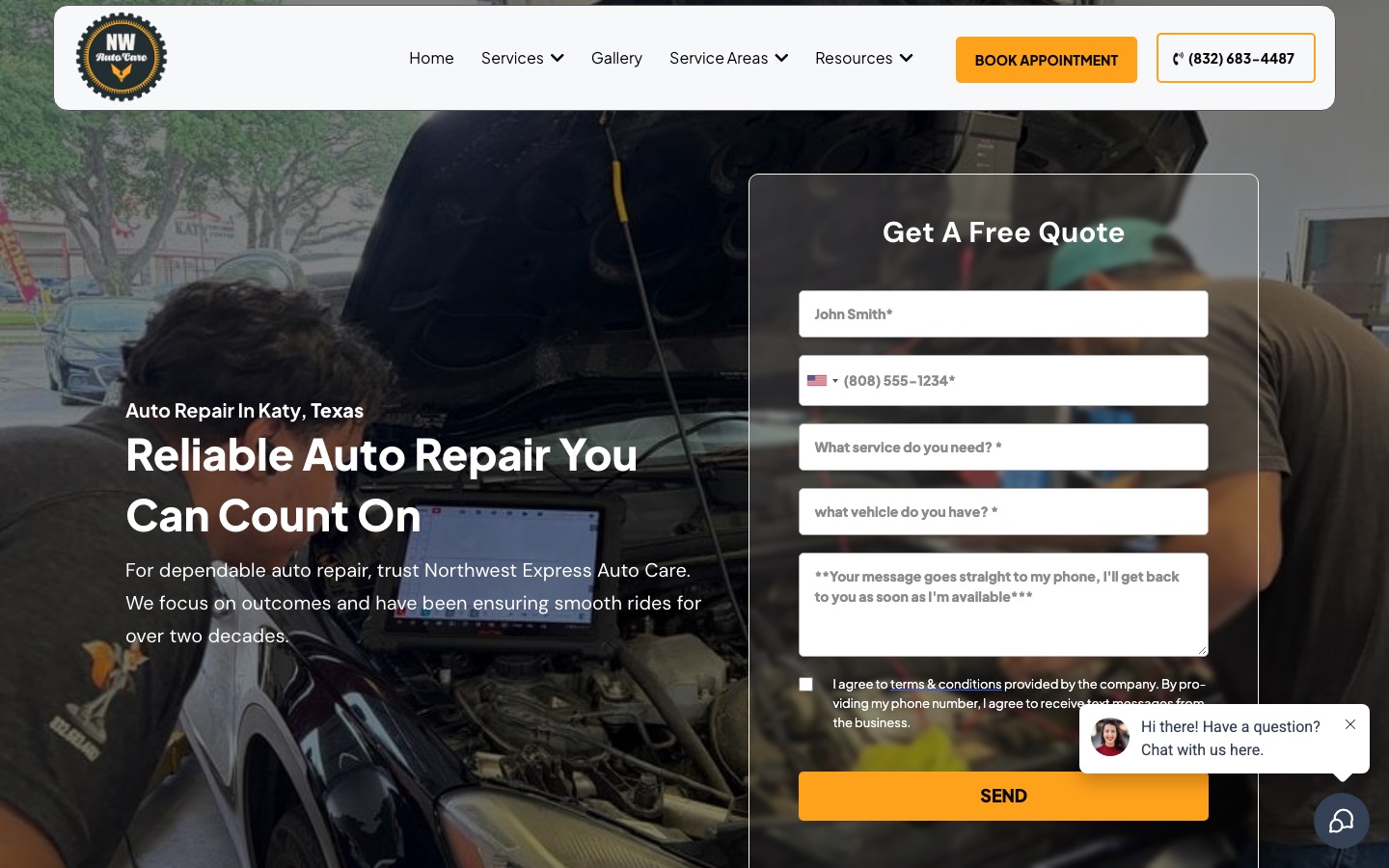 The duplicate nwautocaretx.com website for the same business, captured October 3 2026